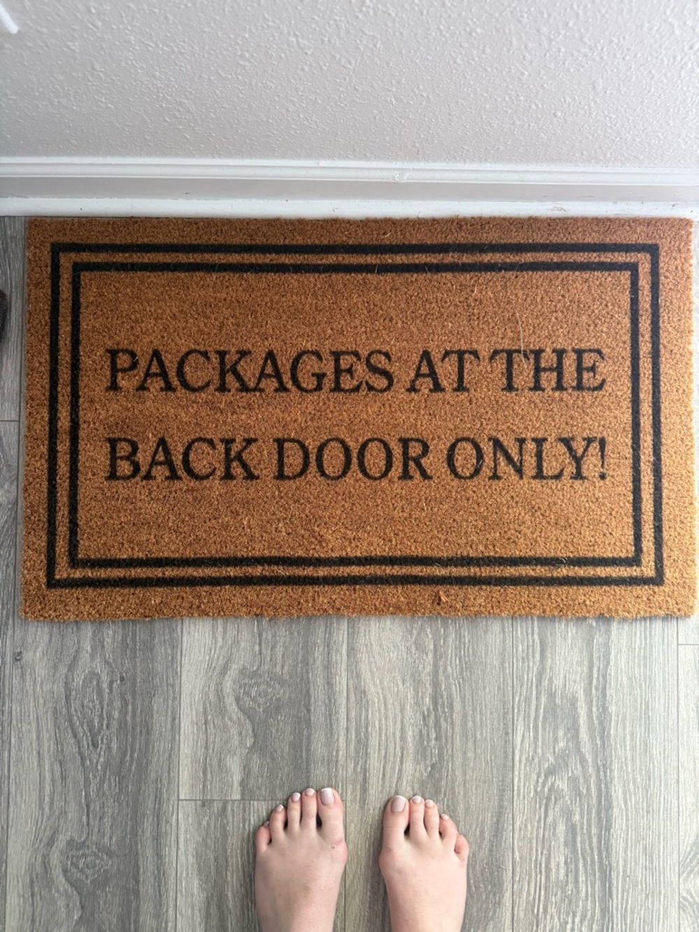 Welcome Coir Doormat "Packages at the Back Door Only!" - Natural Brown
